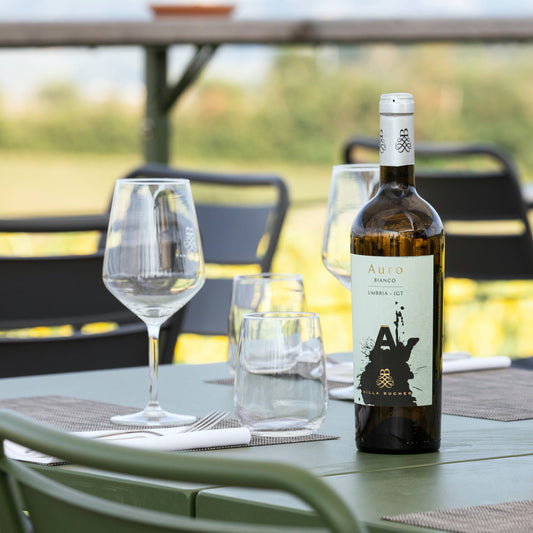 Italian wine from umbria on table with wineglass
